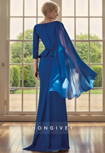 Trumpet V-Neck Long Sleeves Belt Chiffon Mother of the Bride Dress