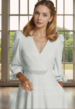 A-Line V-Neck 3/4 Sleeves Beaded Belt Mother of the Bride Dress