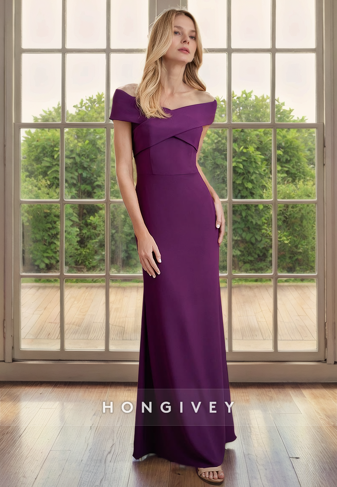 Chic Trumpet Off-Shoulder Empire Mother of the Bride Dress