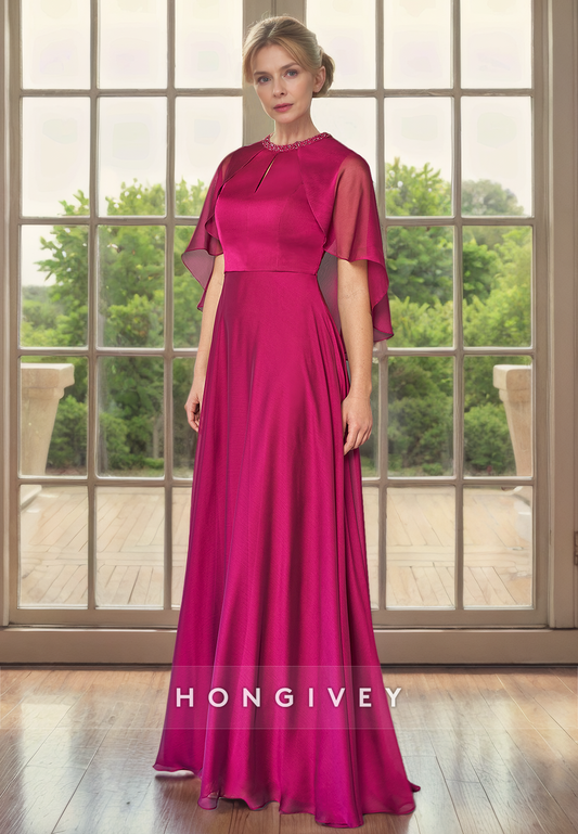 Chic A-Line Round With Bolero Empire Long Mother of the Bride Dress