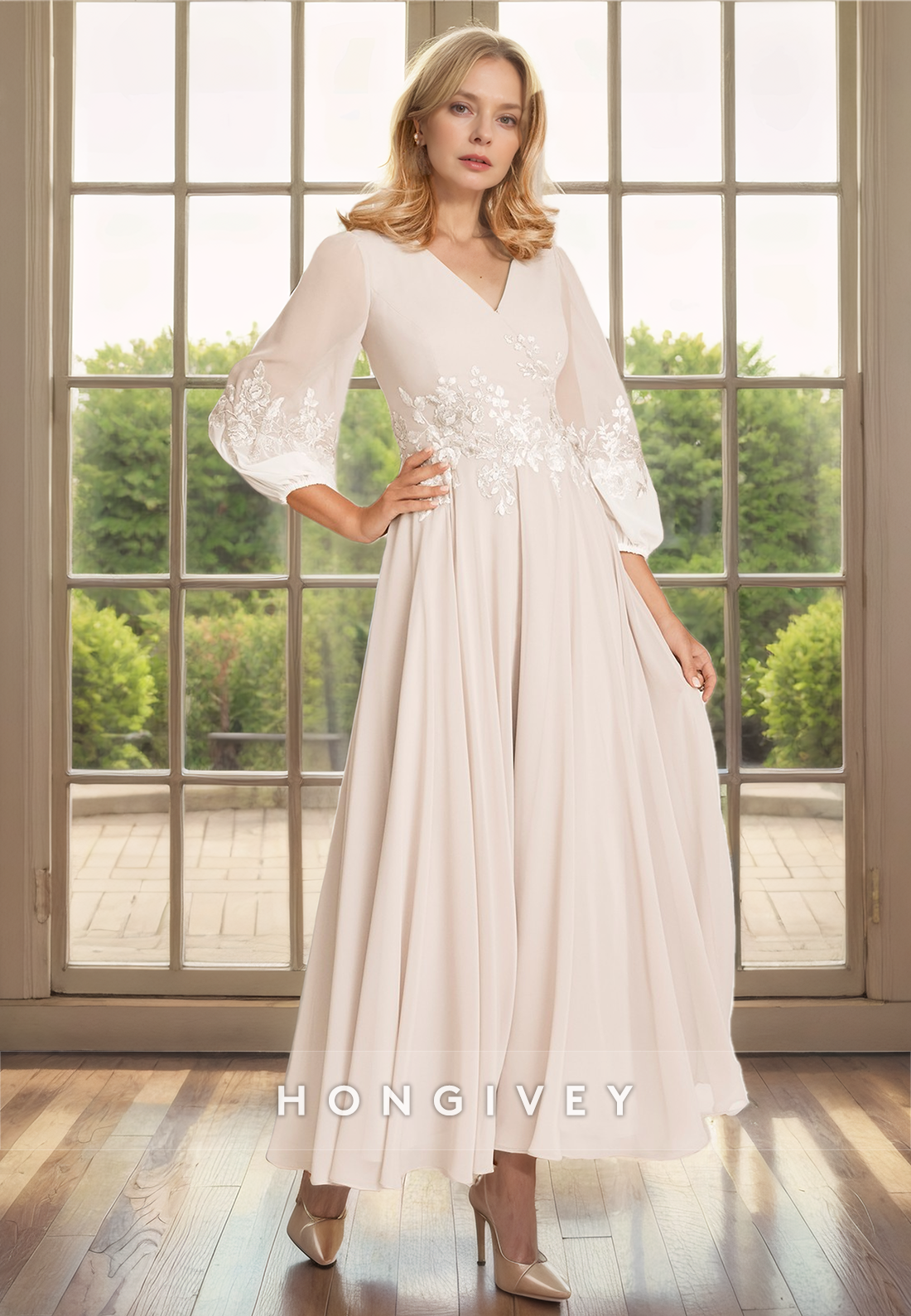 Chiffon A-Line Empire Long Sleeve Appliques Mother of the Bride Dress Chiffon A-Line Empire Long Sleeve Appliques Mother of the Bride Dress