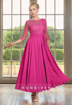 Elegant Chiffon A-Line 3/4 Sleeves Sheer Appliques Mother of the Bride Dress