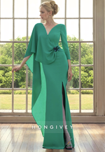 Green Trumpet V-Neck 3/4 Sleeves With Bolero Mother of the Bride Dress