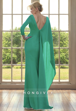 Green Trumpet V-Neck 3/4 Sleeves With Bolero Mother of the Bride Dress