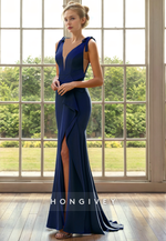 Classic Trumpet V-Neck Sleeveless With Slit Mother of the Bride Dress