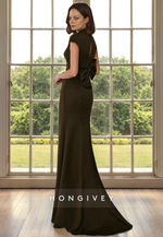 Casual Satin A-Line V-Neck Cap Sleeves With Sweep Train Cocktail Evening Dress