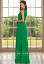 Casual A-Line Round Sleeveless Floor-Length Cocktail Evening Dress