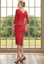 Satin Fitted V-Neck 3/4 Sleeves Knee-Length Mother of the Bride Dress Satin Fitted V-Neck 3/4 Sleeves Knee-Length Mother of the Bride Dress