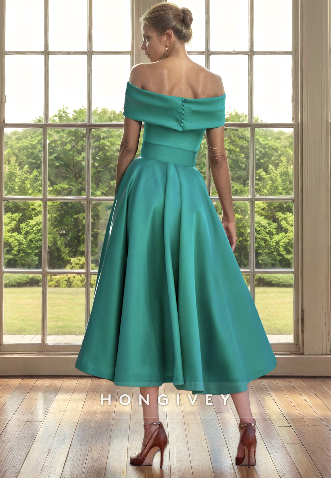 Elegant Satin A-Line Off-Shoulder Sleeveless Mother of the Bride Dress