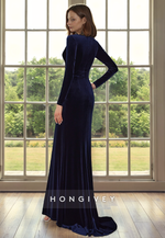 Classic & Timeless V-Neck Long Sleeve Pleats With Side Slit Formal Cocktail Dress