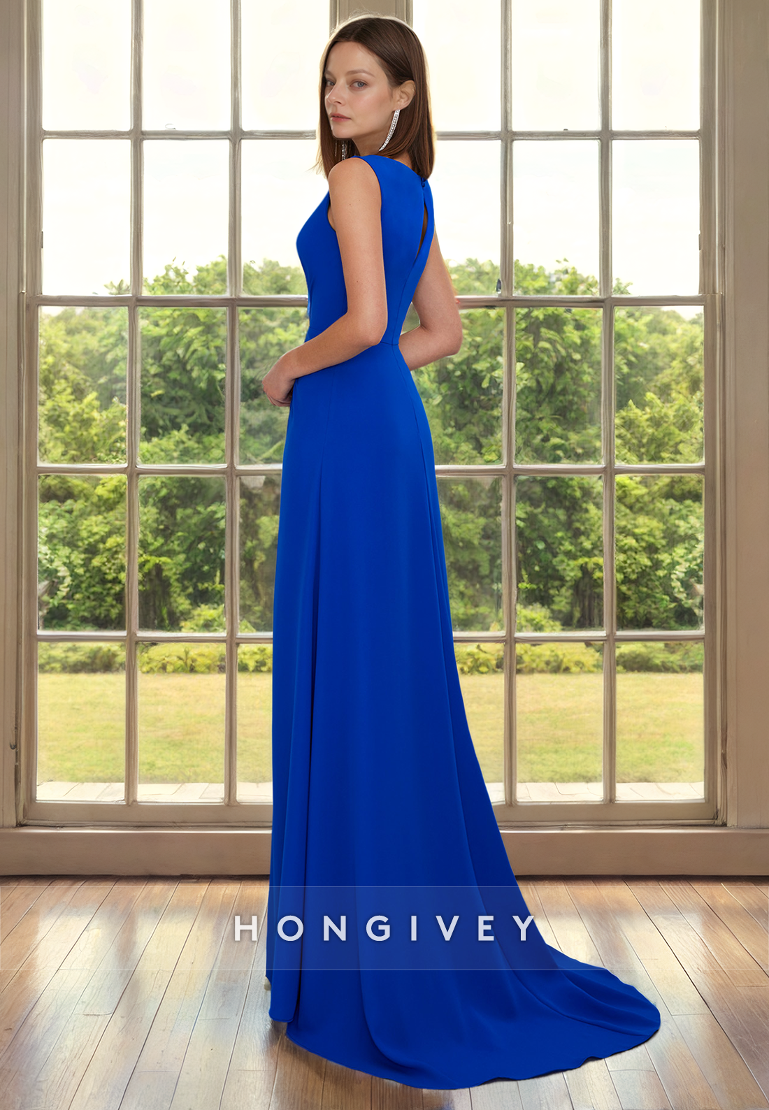 Simple & Casual A-Line V-Neck Sleeveless With Side Slit Mother of the Bride Dress