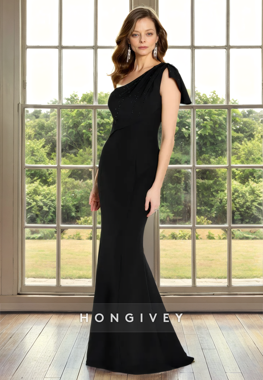 One Shoulder Sleeveless Empire Trumpet Cocktail Mother Of Bridge Dress