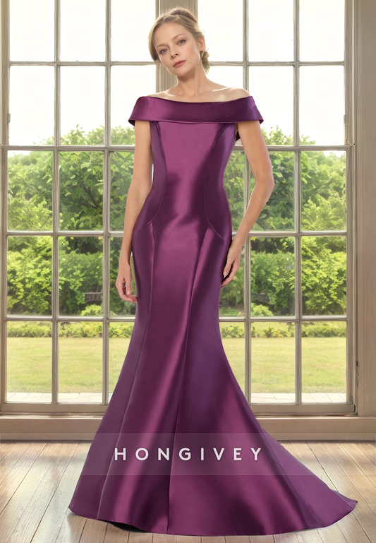 Trumpet Off-Shoulder Sleeveless Satin Cocktail Mother Of Bridge Dress