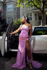 Modern Lavender Sweetheart Sequins Mermaid Prom Dress Split Long With Crystals Lace-Up