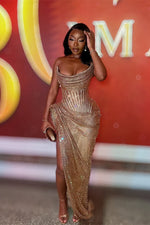 Fashion Strapless Sleeveless High Split Prom Dresses Mermaid Long With Pleats Beads