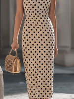 Mooyius Halter Neck Polka Dot Fitted Midi Evening Dress