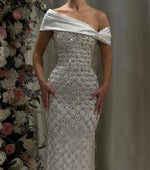 Beaded Sparkle Sequins Off the Shoulder Sleeveless Mermaid Evening Dress