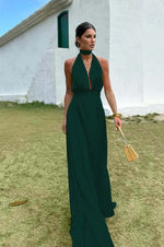 Charming Sleeveless Halter V Neck Long Prom Dress With Pleated