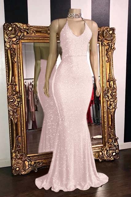 Hidais Glamorous Halter Neck Mermaid Sleeveless Red Long Prom Dress With Sequins