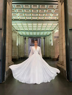 Simple V-Neck Long Sleeve Button A-Line Evening Dress