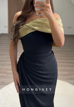 Simple Off the Shoulder Pleated Floor-Length Mermaid Evening Gowns