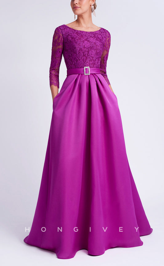 HM287 - A-Line Scoop 3/4 Sleeves Two Tone With Train Mother of the Bride Dress