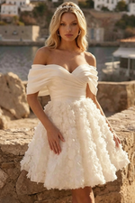 A-Line Off-The-Shoulder Sleeveless Short/Mini Wedding Dresses With Appliques Lace