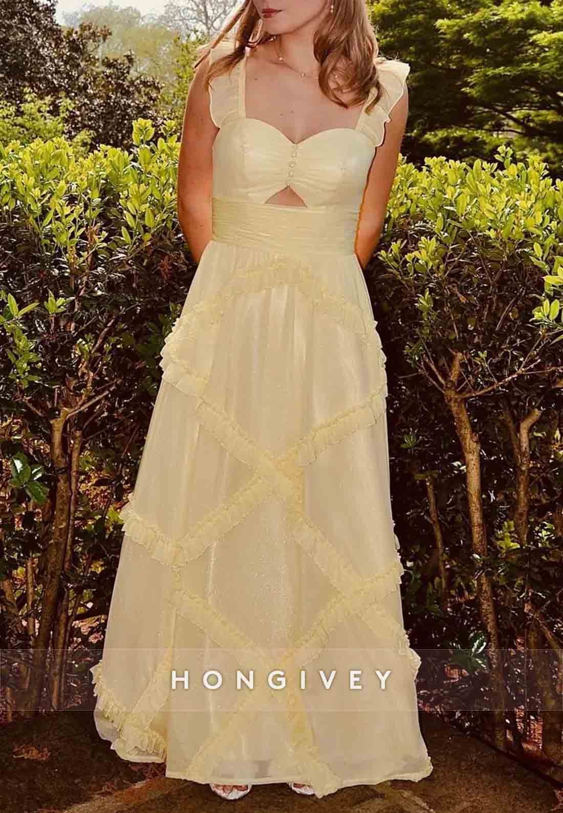 Cute A Line Sweetheart Blue Floor-Length Prom Dress with Ruffles