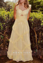 Cute A Line Sweetheart Blue Floor-Length Prom Dress with Ruffles