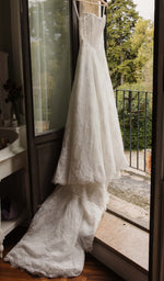 Charming Long White A-line Lace Corset Wedding Dress with Long Sleeves