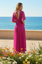 V-Neck Half Sleeve Backless A-Line Mother of the Bride Dress