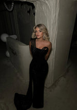 One Shoulder Black Beaded Sequins Mermaid Sleeveless Floor-Length Prom Dress