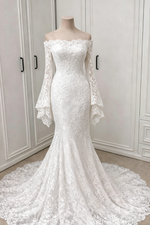 Elegant Off the Shoulder Lace Long Sleeve Mermaid Floor-Length Wedding Dress