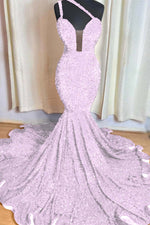 Hidais Red Mermaid Sleeveless One Shoulder Prom Dress Sweetheart Elegant Sequins