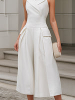 Tailored Halter Lapel Wide-Leg Jumpsuit