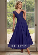 HONGIVEY Solid Chiffon Mother of the Bride Dress V-Neck A-Line Wedding Plus Size Guest Gown