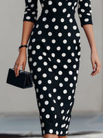 BlackWhite Polka Dot Midi Sheath Dress