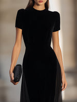 Short Sleeve Floor-Length Dress With Sheer Flowing Skirt