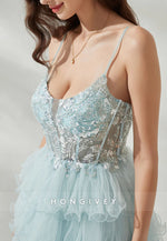 Spaghetti Straps Low Back A-Line Metallic Yarn Short Homecoming Dress with Ruffles