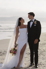 Simple Mermaid Straps Satin Beach Wedding Dresses