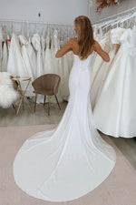 Elegant Simple Mermaid Scoop Neck Satin Long Wedding Dresses