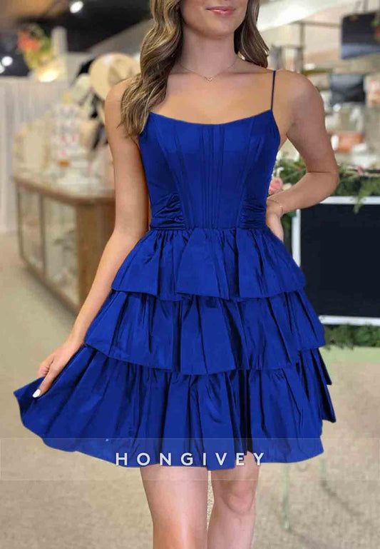 Sleeveless A-Line Bowknot Low Back Ruched Spaghetti Straps Short Homecoming Dresses