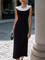 Contrast Neck Sleeveless Column Midi Dress
