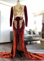 Applique Long Sleeveless Sequins Mermaid Side Slit Prom Dress