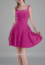 Square Neck Sequined A-Line Regular Straps Short Homecoming Dress