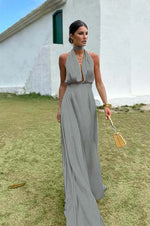 Charming Sleeveless Halter V Neck Long Prom Dress With Pleated