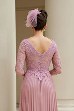 Dusty Rose A-Line V-Neck 3/4 Sleeves Mother of the Bride Dress with Appliques