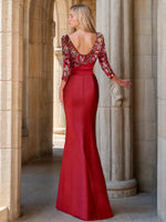 Floor Length Prom Dresses Evening Gown Elegant Glittering 3/4 Length Sleeve