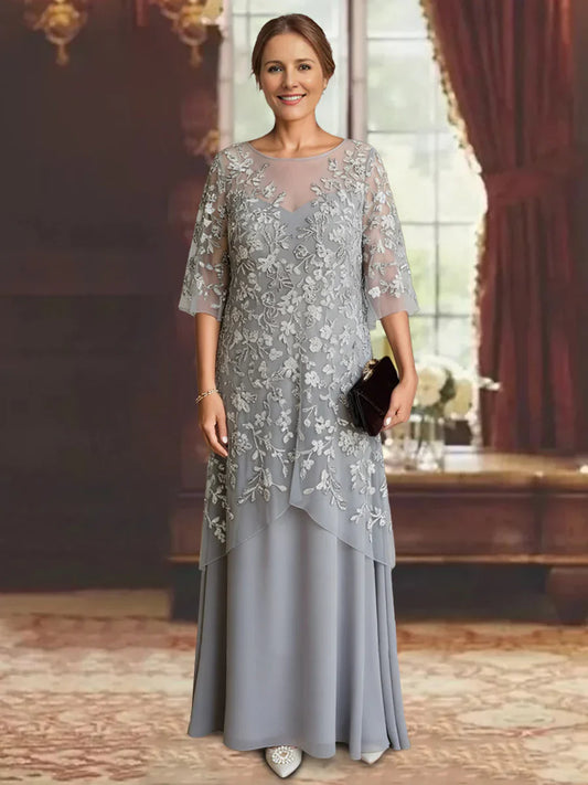 A-Line/Princess Chiffon Half Sleeves Lace Mother of the Bride Dresses Ankle-Length