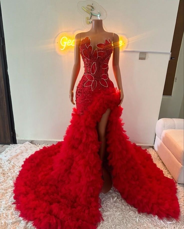 Sparkle Mermaid Sweetheart Red Sequin With Beads Long Prom Dresses Formal Gown Inspo Evening